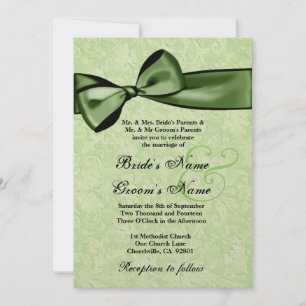 Lime Green Damask and Green Bow Wedding Y026 Invitation