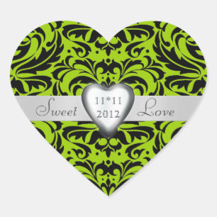 Lime Green Damask Candy Buffet Heart Sticker