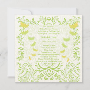 Lime Green Damask Wedding Invitation