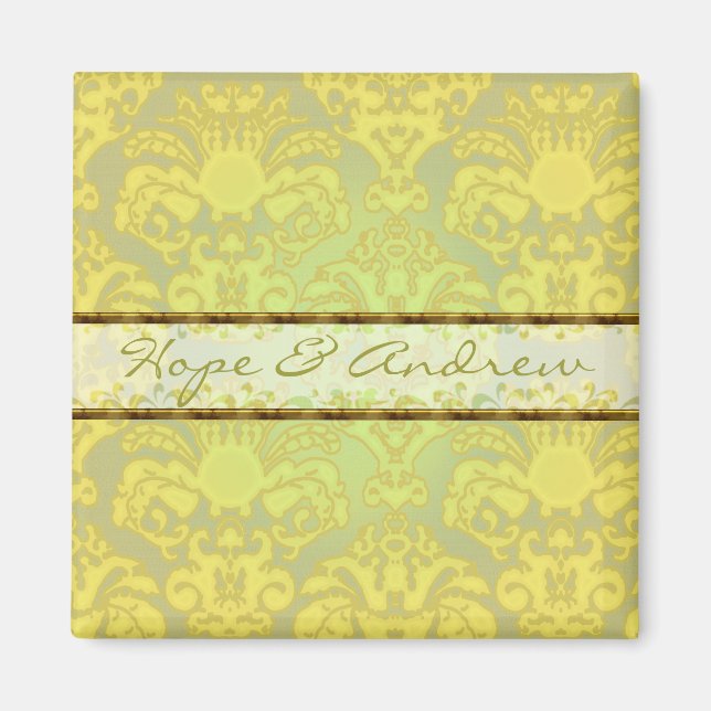 Lime Green Damask Wedding Magnet (Front)
