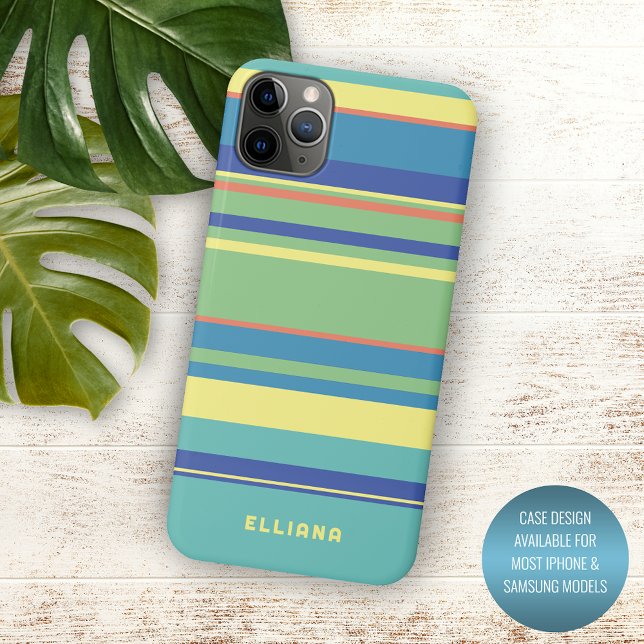 Lime Green Dark Blue Orange Summer Yellow Stripes Case-Mate iPhone Case (Creator Uploaded)