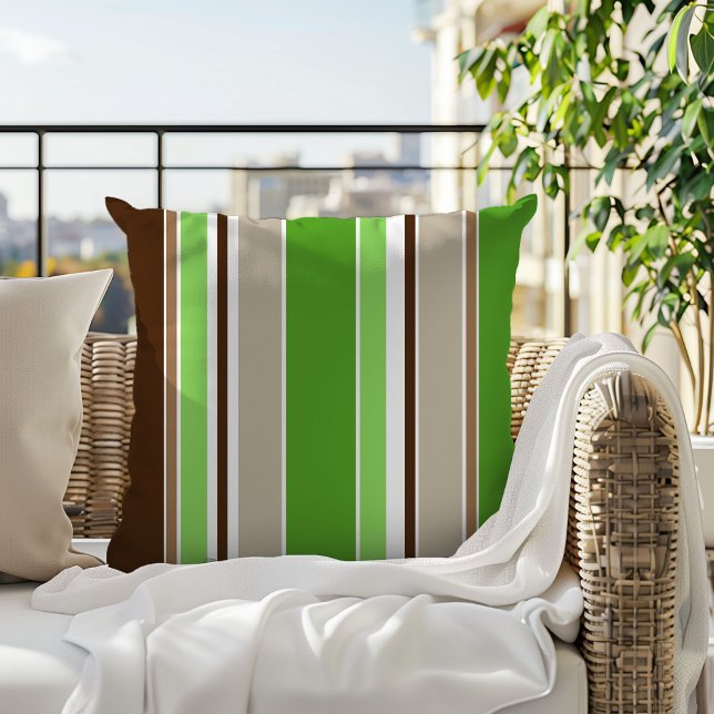 Lime Green Dark Brown Khaki Beige White Stripes Cushion (Creator Uploaded)