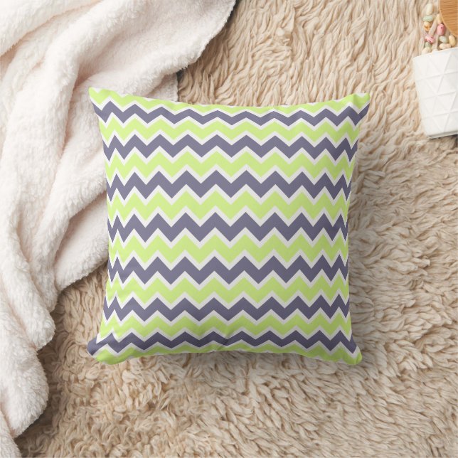 Lime Green & Dark Grey Chevron Pattern Cushion (Blanket)