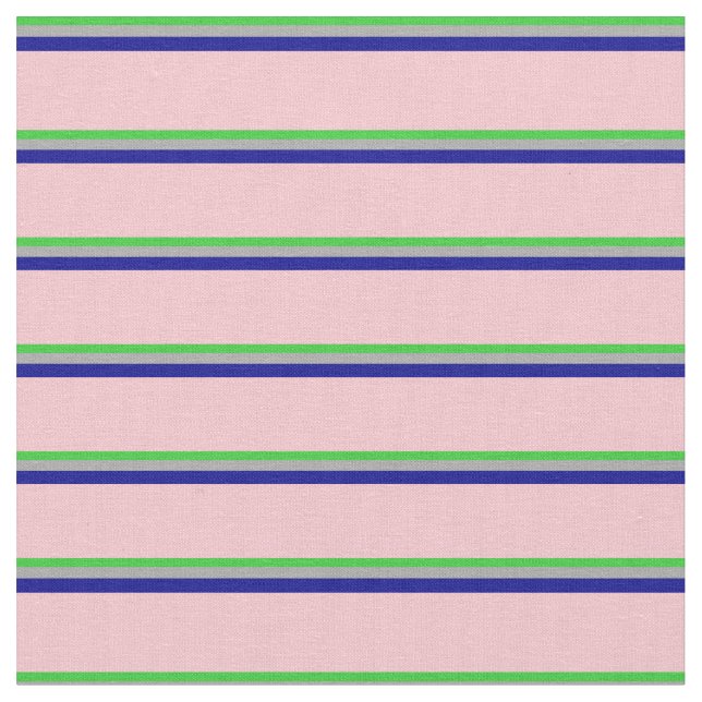 Lime Green, Dark Grey, Dark Blue & Pink Stripes Fabric (Close Up)