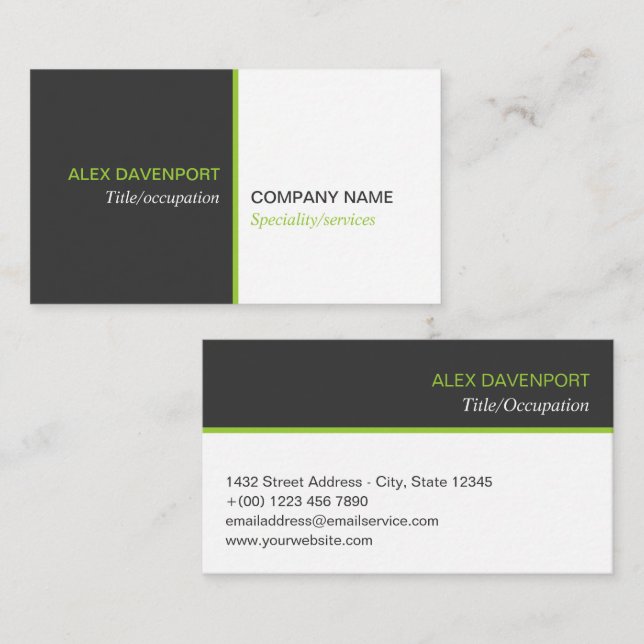 Lime Green Dark Grey Modern Clean Line Business Card (Front/Back)