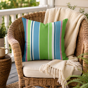 Lime Green Dark Teal Hot Pink White Stripes Cushion