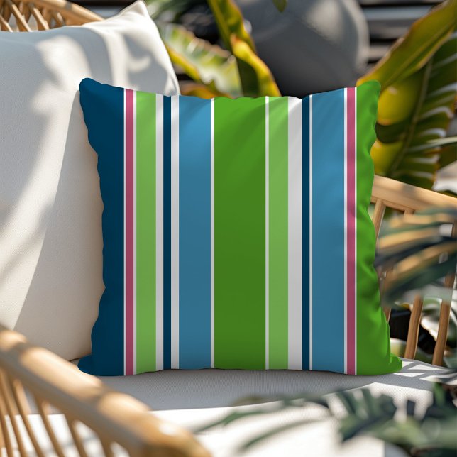 Lime Green Dark Teal Hot Pink White Stripes Cushion (Creator Uploaded)