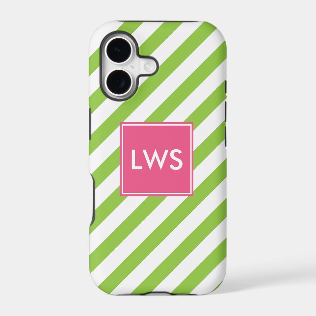 Lime Green Diagonal Stripes Monogram (Back)