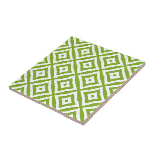Lime Green Diamond Shaped Squares Mosaic Pattern Ceramic Tile