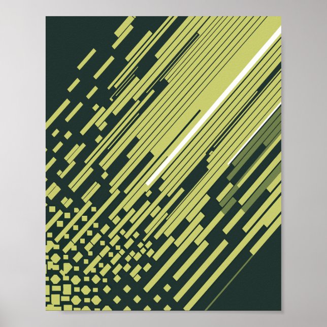 Lime Green Digital Motion Lines on Dark Background Poster (Front)