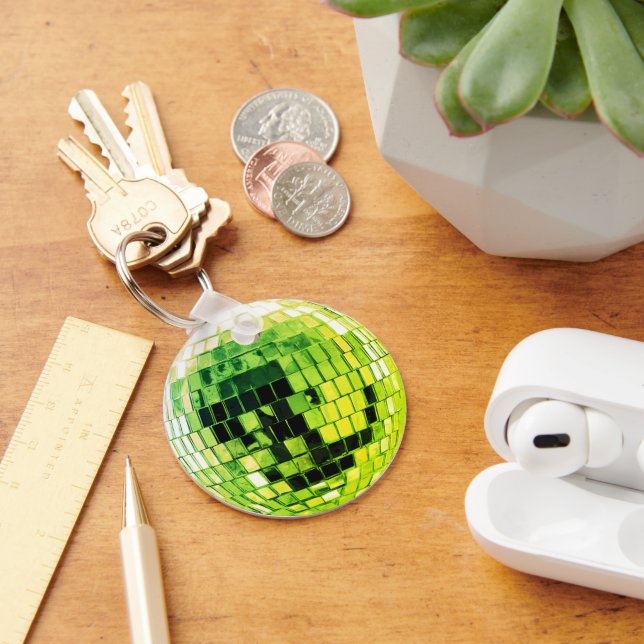 Lime Green Disco Disco Ball Key Ring (Desk)