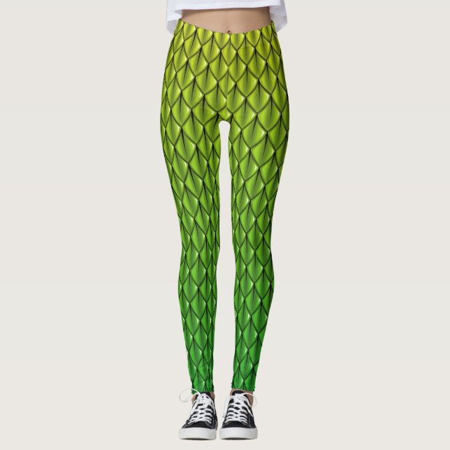 Lime Green Dragon Scale (Fade) Fantasy Leggings (Front)