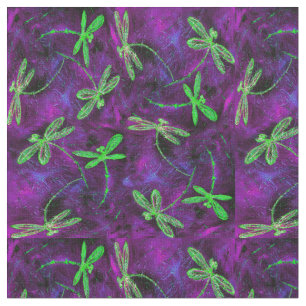 Lime Green Dragonflies on Hot Pink and Purple Fabric