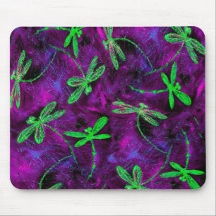 Lime Green Dragonflies on Hot Pink and Purple Mouse Pad