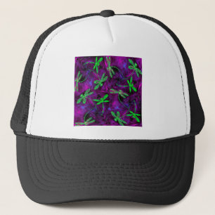 Lime Green Dragonflies on Hot Pink and Purple Trucker Hat