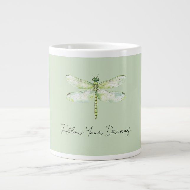 Lime Green Dragonfly Large Coffee Mug (Front)