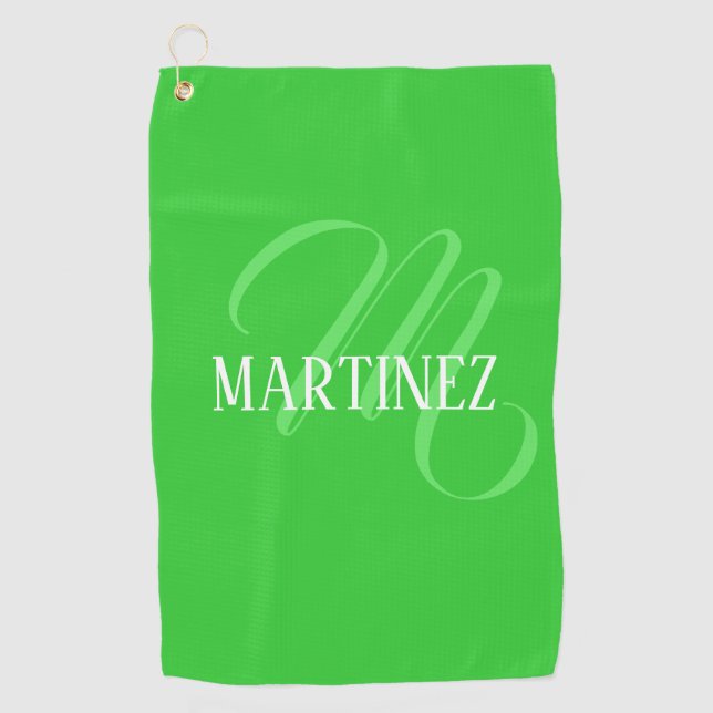 Lime Green Elegant Personalised Name Club Golf Towel (Front)
