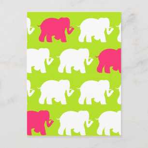 Lime green elephants design postcard