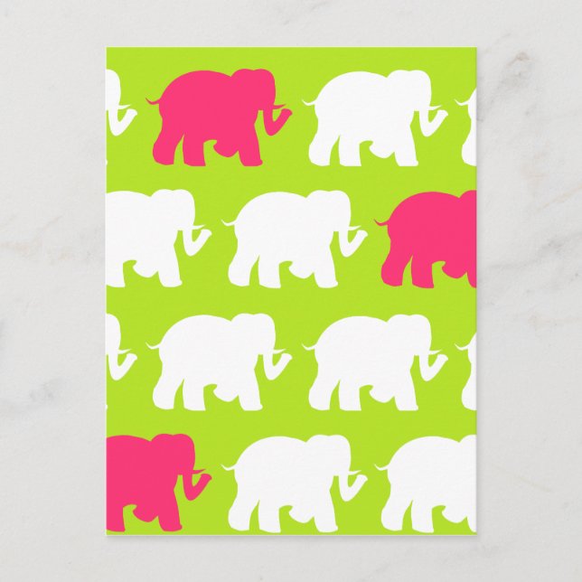 Lime green elephants design postcard (Front)