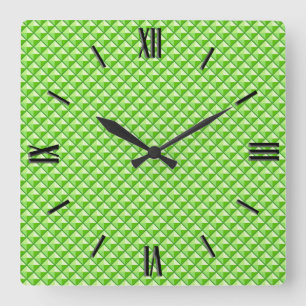 Lime green, enamel look, studded grid square wall clock