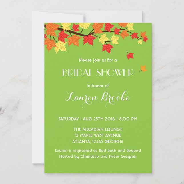 Lime Green Falling Maple Leaves Autumn Invitation (Front)