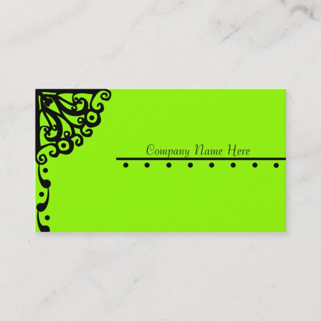 Lime Green Fancy Design Business Card (Front)
