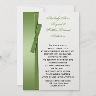 Lime Green FAUX Ribbon Bow Wedding Invitation