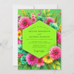 Lime Green Floral Bloom Wedding Invitation