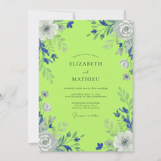 Lime Green Floral Bloom Wedding Invitation (Front)