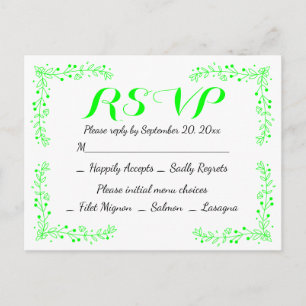 Lime Green Floral Leaf RSVP Leaves Wedding Party Invitation Postcard