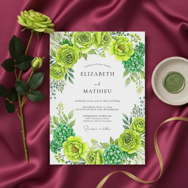 Lime Green Floral Whimsy Wedding Invitation (Creator Uploaded)