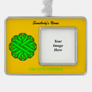 Lime Green Flower Rbn Tmpl(H-O) by Kenneth Yoncich Silver Plated Framed Ornament