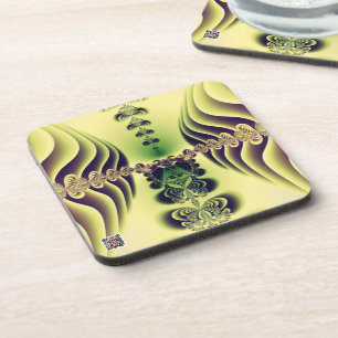 Lime Green Fractal Symmetry Abstract Art Coaster