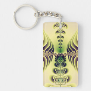 Lime Green Fractal Symmetry Abstract Art Key Ring