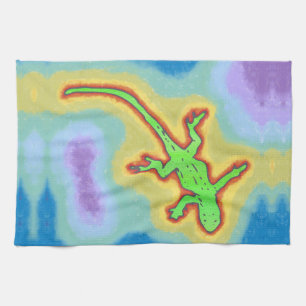 Lime green gecko tea towel