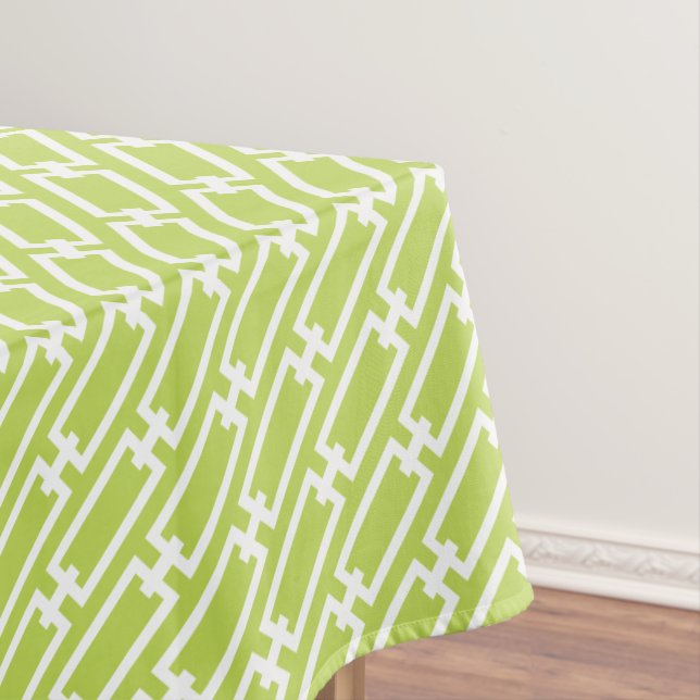 Lime Green Geometric Chain Links Pattern Tablecloth (In Situ)