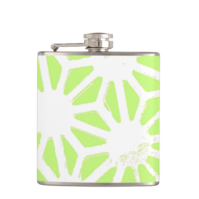 Lime green geometric pattern hip flask (Front)