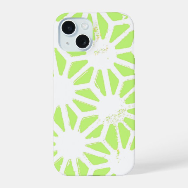 Lime green geometric pattern iPhone 15 case (Back)