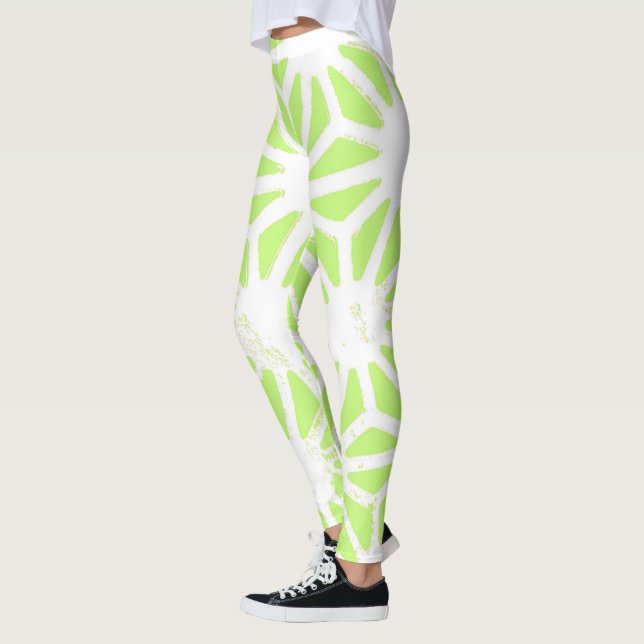 Lime green geometric pattern leggings (Left)
