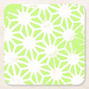 Lime green geometric pattern square paper coaster