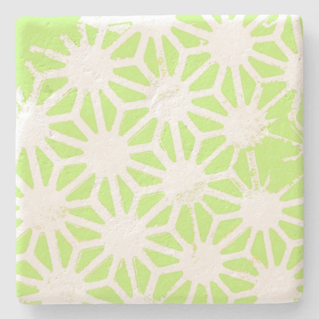 Lime green geometric pattern stone coaster (Front)