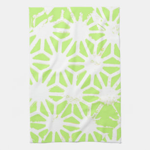 Lime green geometric pattern tea towel