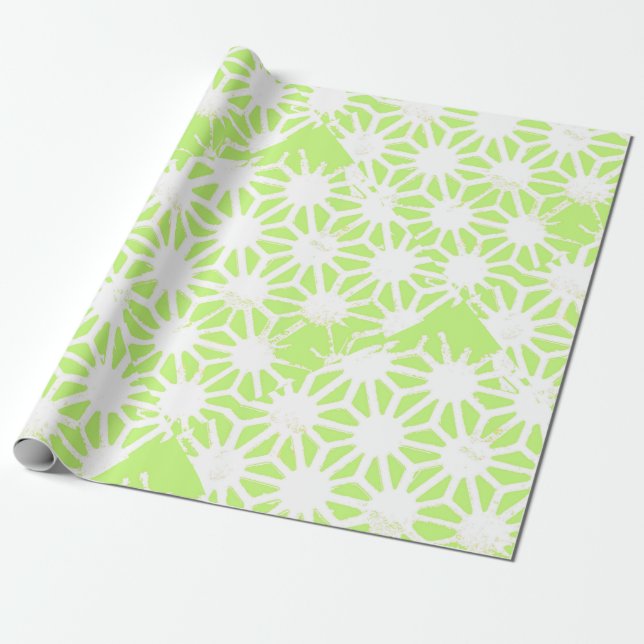 Lime green geometric pattern wrapping paper (Unrolled)