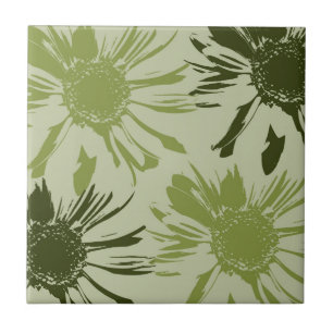 Lime Green Gerbera Flowers Ceramic Tile