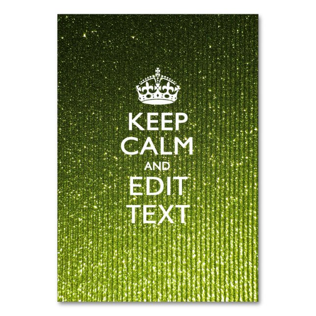 Lime Green Glamour Keep Calm Saying Table Number (Front)