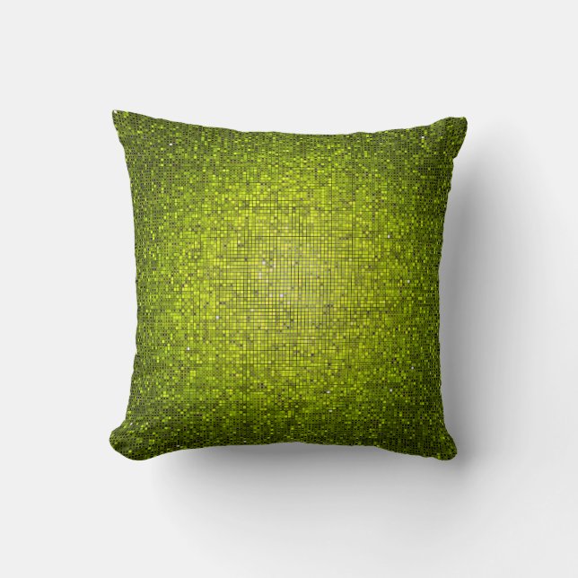 Lime Green Glitter Sequin Disco Couch Throw Pillow (Front)