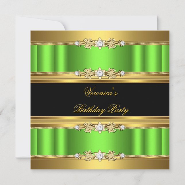 Lime Green Gold Black Elegant Birthday Party Invitation (Front)