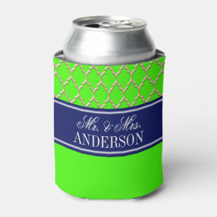 Lime Green Gold Moroccan #4 CB Navy Name Wedding Can Cooler