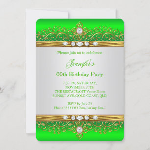 Lime Green Gold White Diamond Birthday Party Invitation
