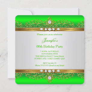 Lime Green Gold White Diamond Birthday Party Invitation